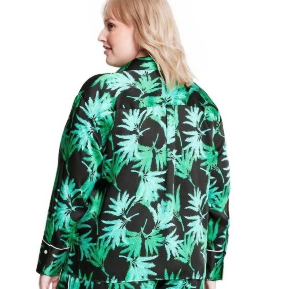 Fe Noel x Target Feathered Palm Print Button Down Shirt Size 2X Green Black Drop